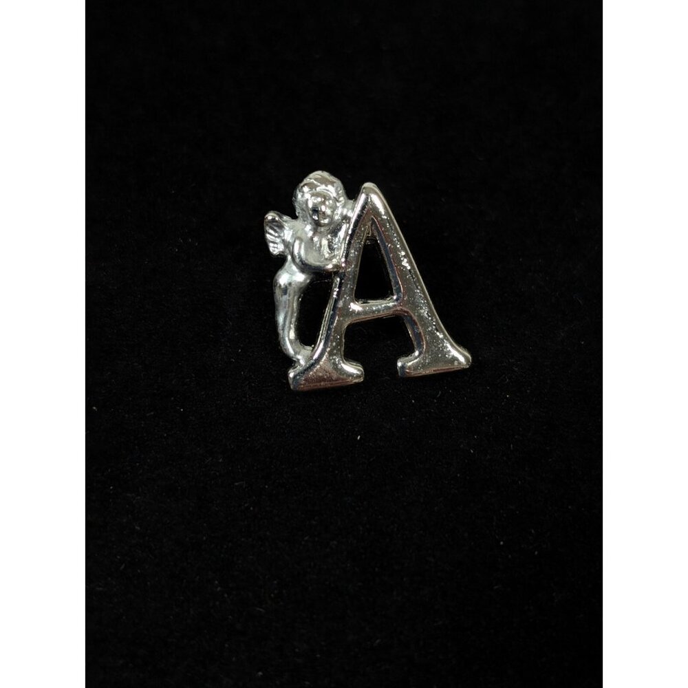 Vintage Silver Tone Initial Letter A Angel Cherub Small Pin Brooch